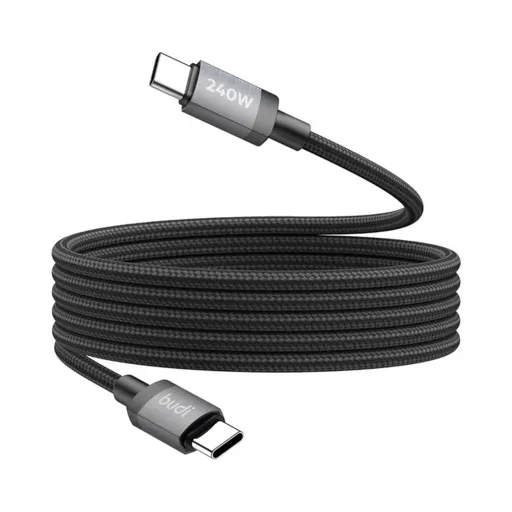 کابل فست شارژ کنفی USB-C به USB-C بودی مدل Budi DC265TT15B توان 240 وات طول 1.5 متر